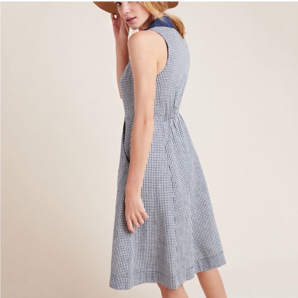 Anthropologie Dress Sz 14 Camelia Collared Button Front Gingham Cottagecore - Picture 3 of 15
